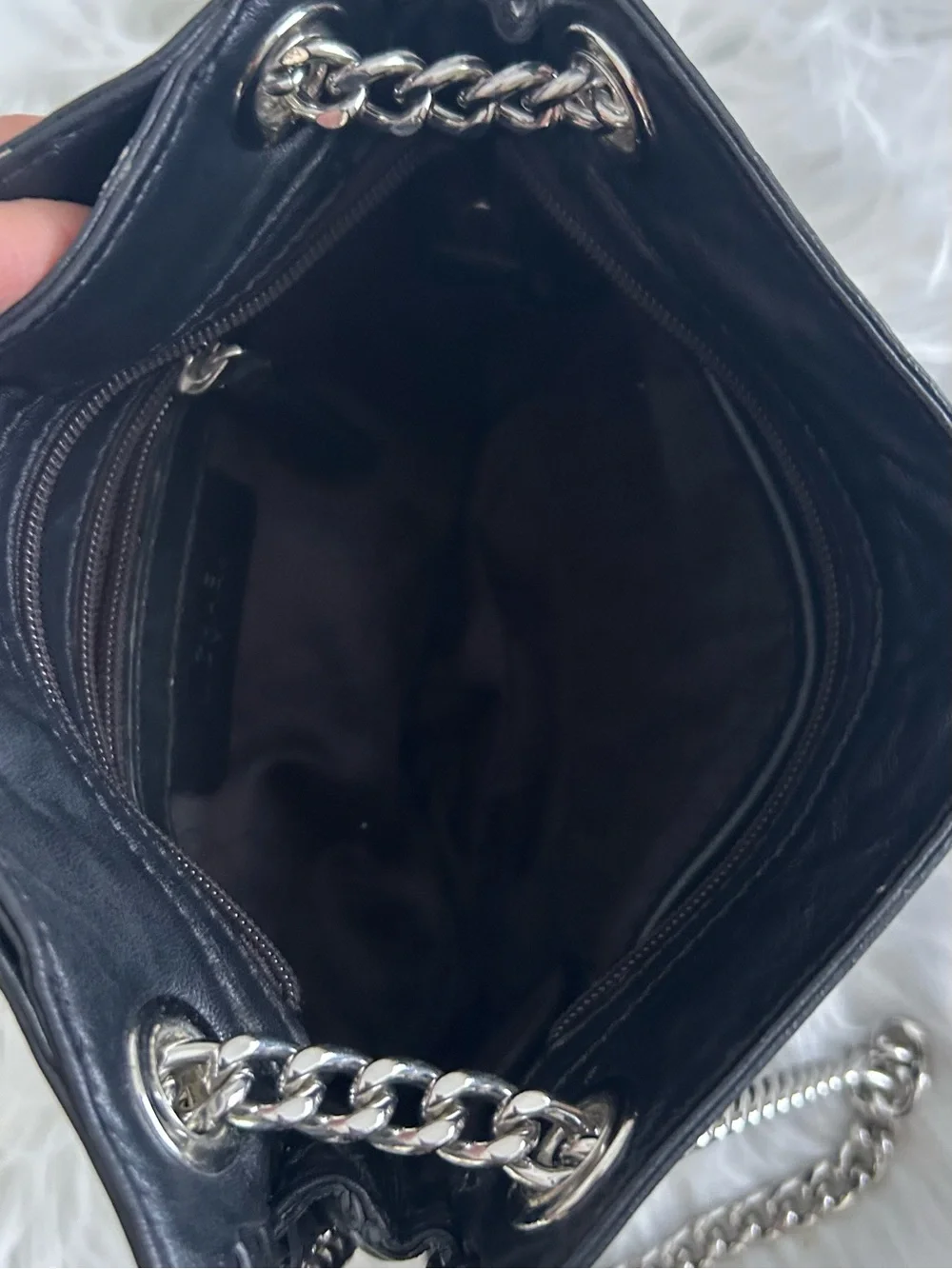 Michael Kors Black Leather Chain Shoulder Bag Silver Hardware